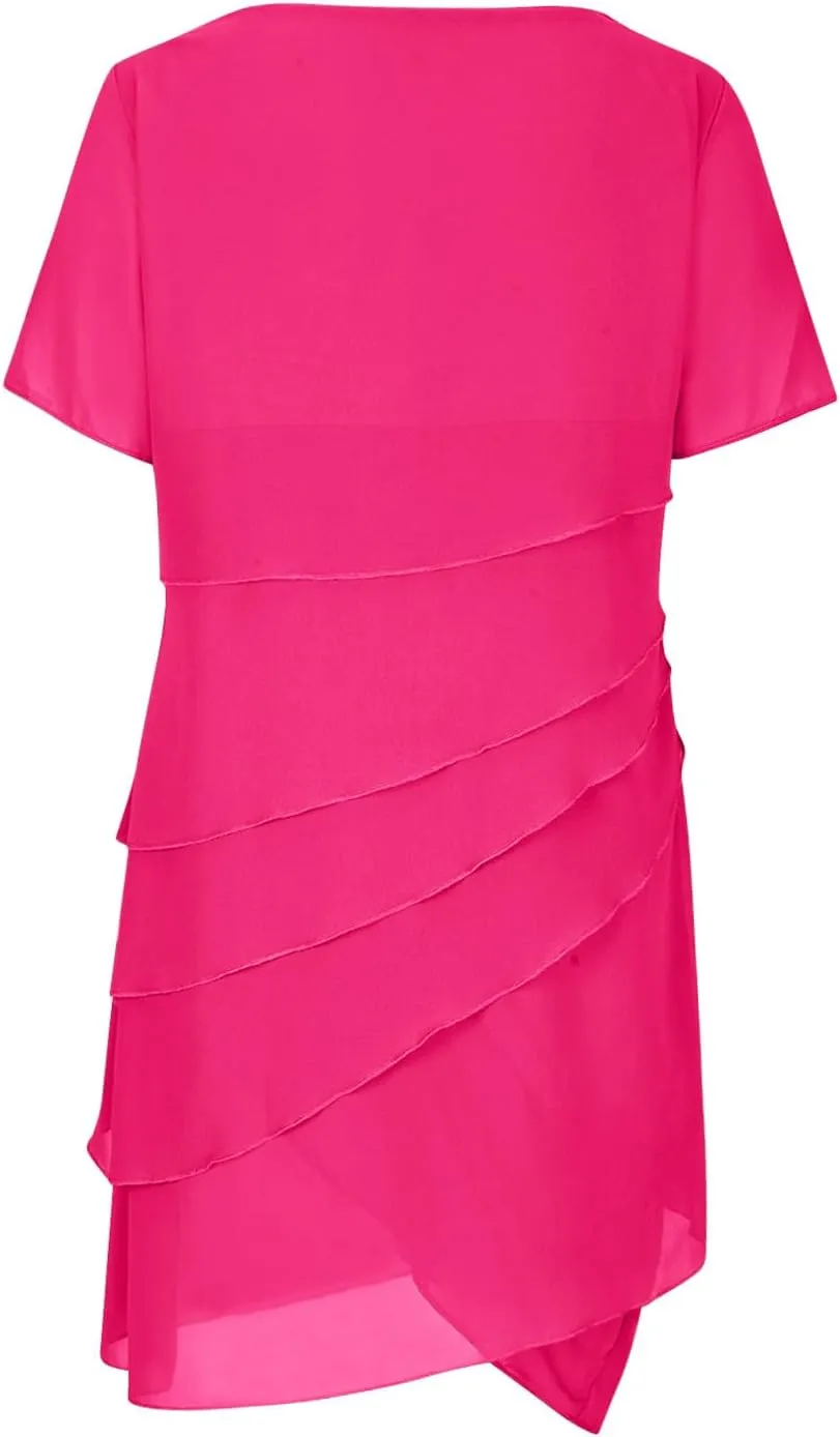 Women's Tiered Chiffon Dresses Pleated A Line Flowy Mini Dress Solid Color Long Dress Cocktail Party Evening Dresses