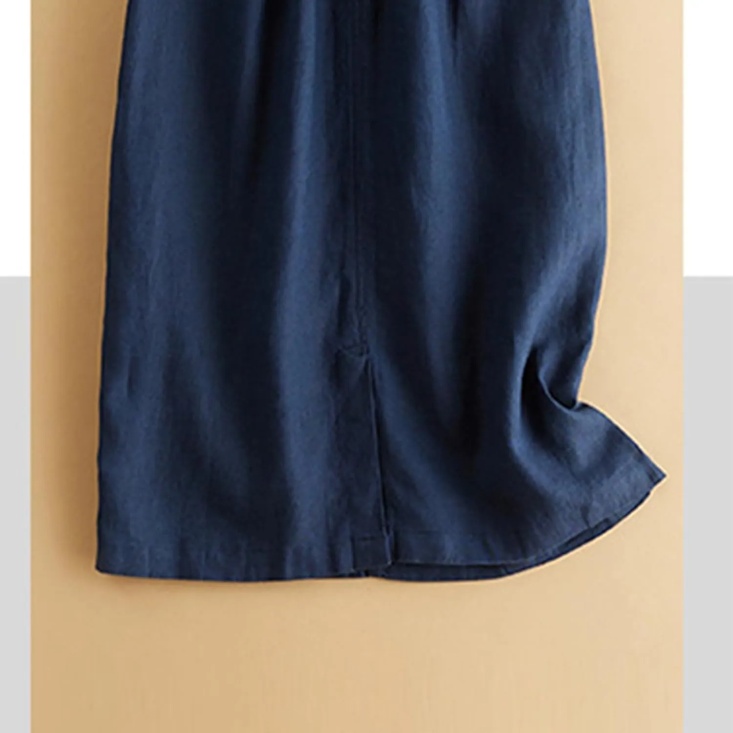 Women's Vintage Cotton Linen Elastic High Waisted Skirt Casual Comfy Loose A-Line Flowy Midi Long Skirts with Pockets