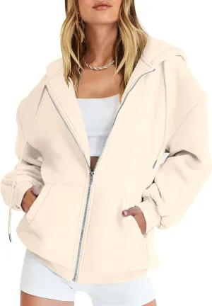 Women's Zip Up Hoodies Oversized Sweatshirt Teen Girls Y2K Clothing Cute Fall Casual Drawstring Jacket with Pockets