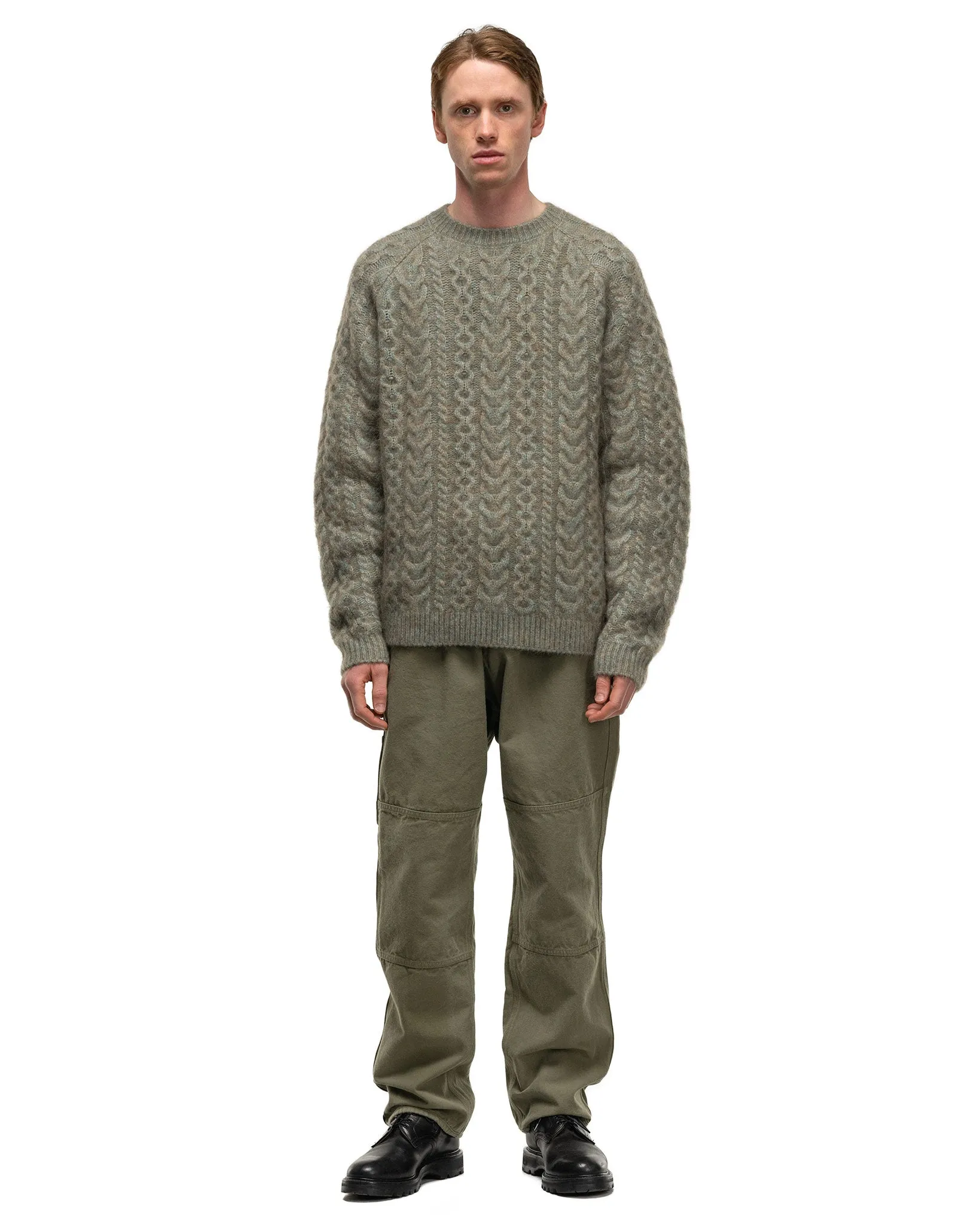Worker Aran Sweater Kid Mohair/W/N/P Yarn Khaki
