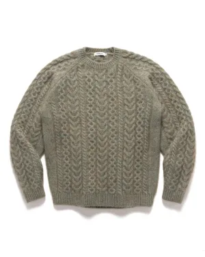 Worker Aran Sweater Kid Mohair/W/N/P Yarn Khaki