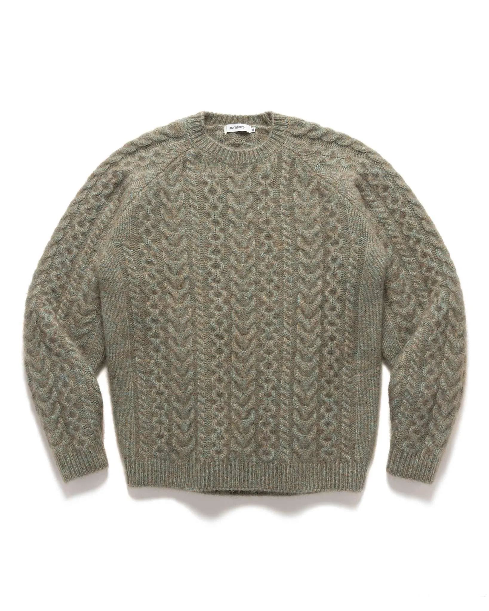 Worker Aran Sweater Kid Mohair/W/N/P Yarn Khaki