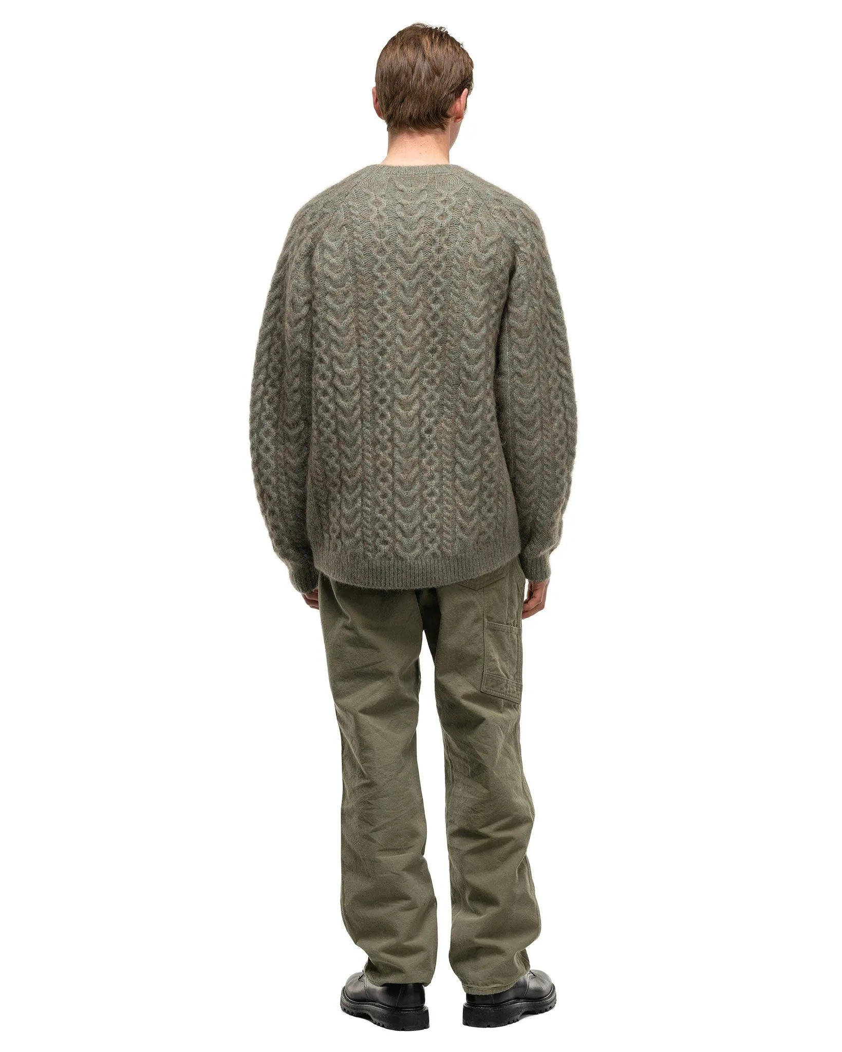 Worker Aran Sweater Kid Mohair/W/N/P Yarn Khaki