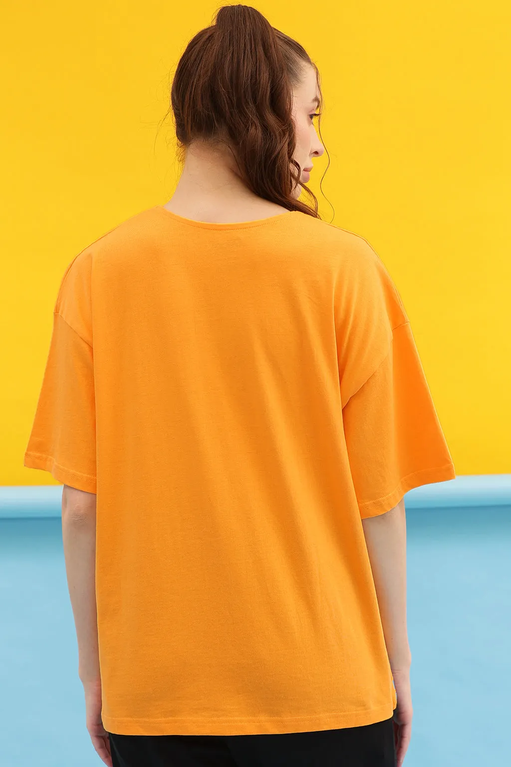 Yellow Cotton Garfield Print Oversized T-Shirt