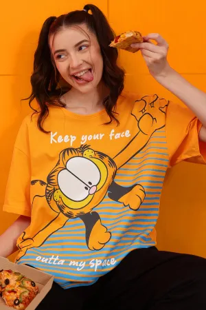 Yellow Cotton Garfield Print Oversized T-Shirt
