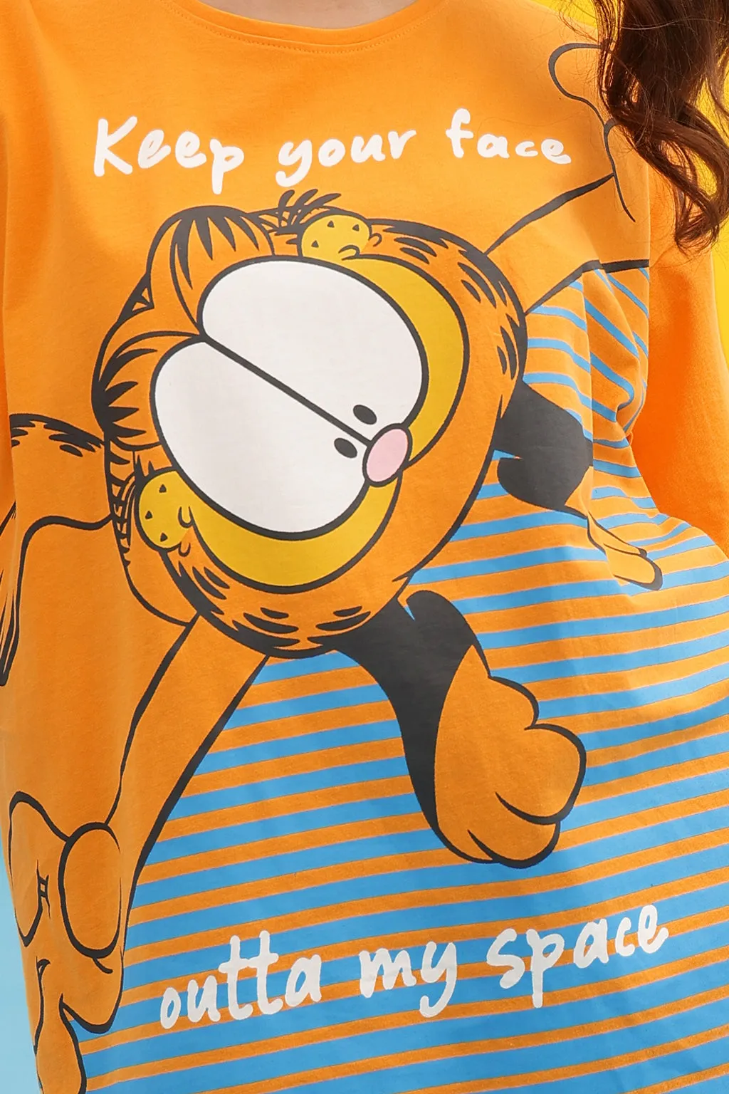 Yellow Cotton Garfield Print Oversized T-Shirt