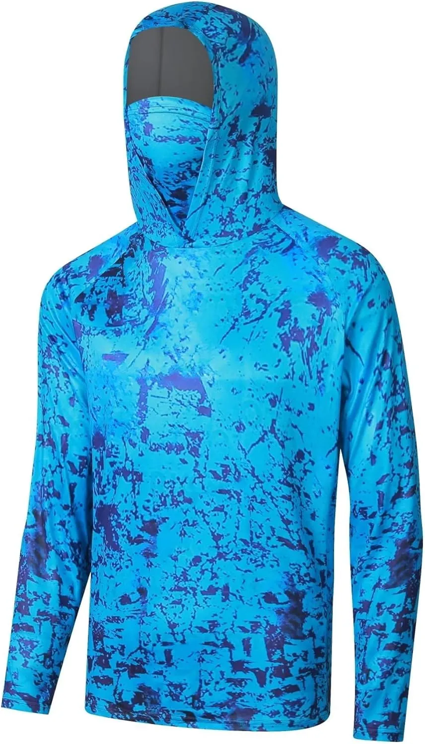 YIBIMOTTO Sports Athletic Hoodies for Men UPF 50  Sun Protection Shirt with Mask Long Sleeve Camo Fishing Shirt Sweatshirt