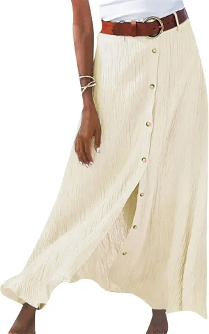 YMING Women's Beach A Line Maxi Skirts High Waist Flowy Skirt Casual Button Down Long Skirts
